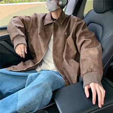2025秋冬装做旧面料金属别针PU皮衣夹克外套PY777/特P60咖啡2，男装夹克，电商A094