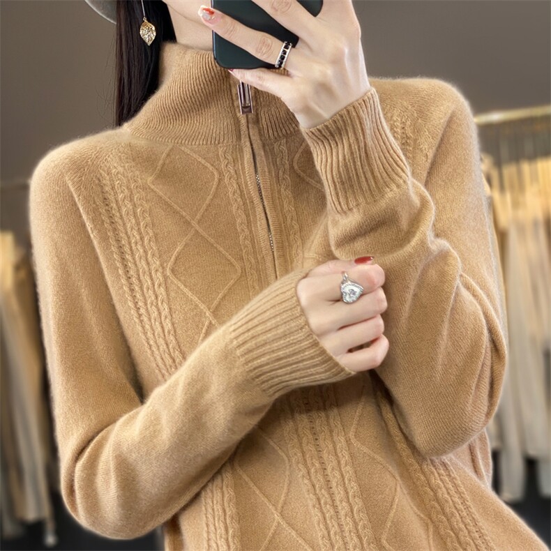 高领拉链毛衣女秋冬2026新款上衣大码春秋高级感超好看针织打底衫图片