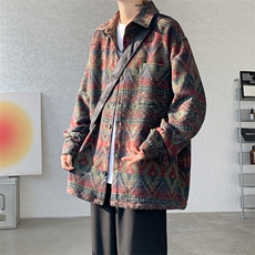 8XL-M复古大码民族风衬衫男款秋冬季加厚粗呢藏式外套CS29001P68，男装衬衫，电商B312