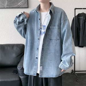 港风秋冬款男牛仔衬衫加厚休闲夹克补丁贴布休闲外套CS8811 P55图片