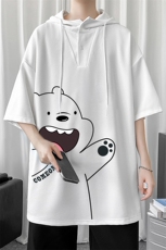 LD54131-P45连帽短袖t恤男大码胖子带帽五分袖中袖，男装T恤，电商A040