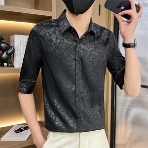 507A-CS501-P482025时尚中袖衬衣男士痞帅青年花衬衫