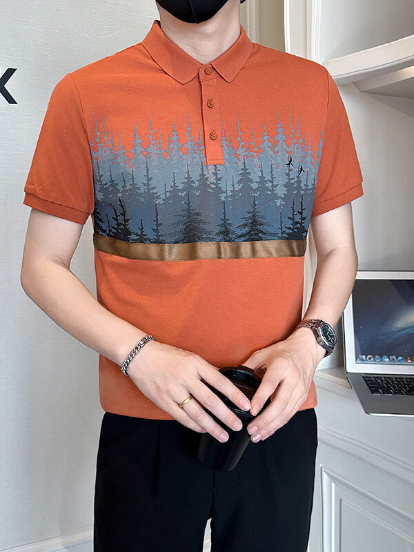 店主风社会小伙男士印花翻领POLO衫男休闲上衣301A-1/PL113/P53,男装Polo衫,星座301A-1