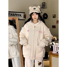 MAOYOU春季甜美蝴蝶结兔耳连帽卫衣女少女心韩系宽松帽衫外套上衣，女装短外套，星座506A