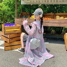 印花中长款26夏季新款时尚薄款连帽防晒衣服女182A8565P115K168，女装防晒衣，浙宝182A