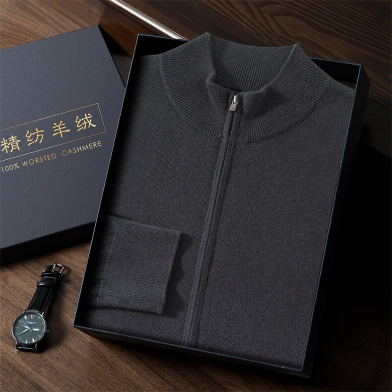 秋冬新款半高拉链针织开衫时尚简约,男装针织衫/毛衣,曼云男装羊绒