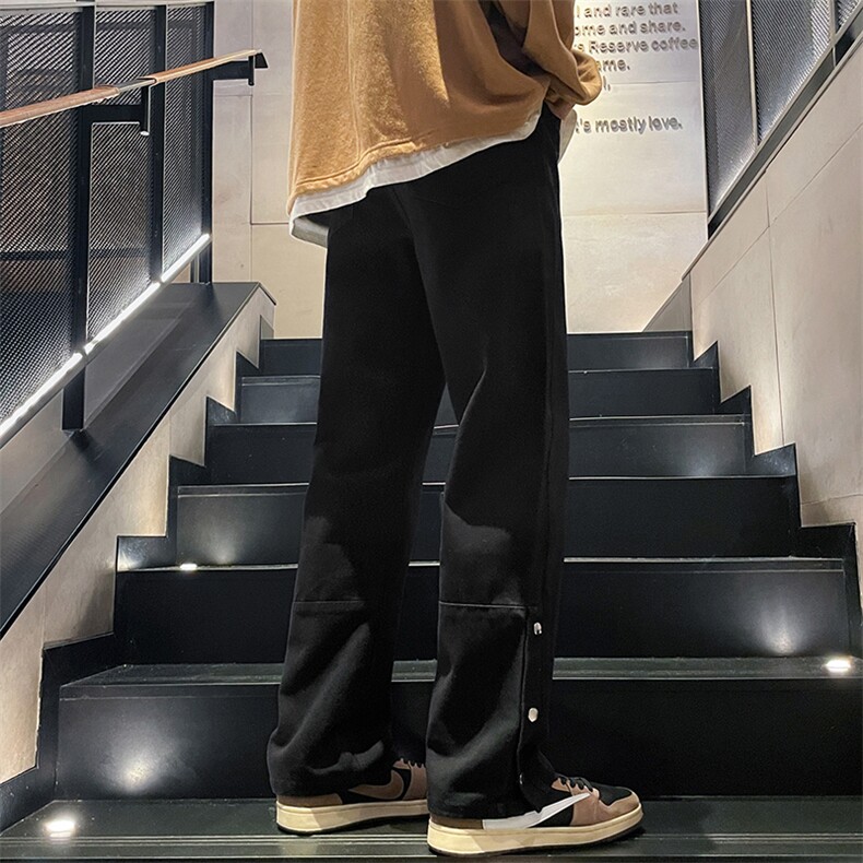 新款美式侧边纽扣裤子高街ins宽松直筒拖地长裤B381-1/748P58,男装休闲裤,电商B381-1