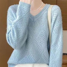 2025新款仙气白色软糯镂空毛衣女打底衫女内搭女装秋冬季针织毛衣，女装针织衫/毛衣，萱芳婷羊绒