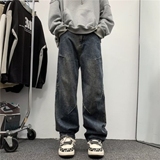 美式高街牛仔裤男韩版潮痞子个性2024冬季ins宽松长裤RK1257-P45，男装牛仔裤，星座412-3