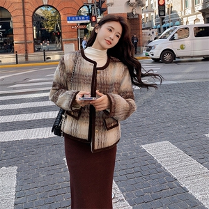 新款现货撞色美拉德短款小香夹棉212A-8817-P125-K188图片