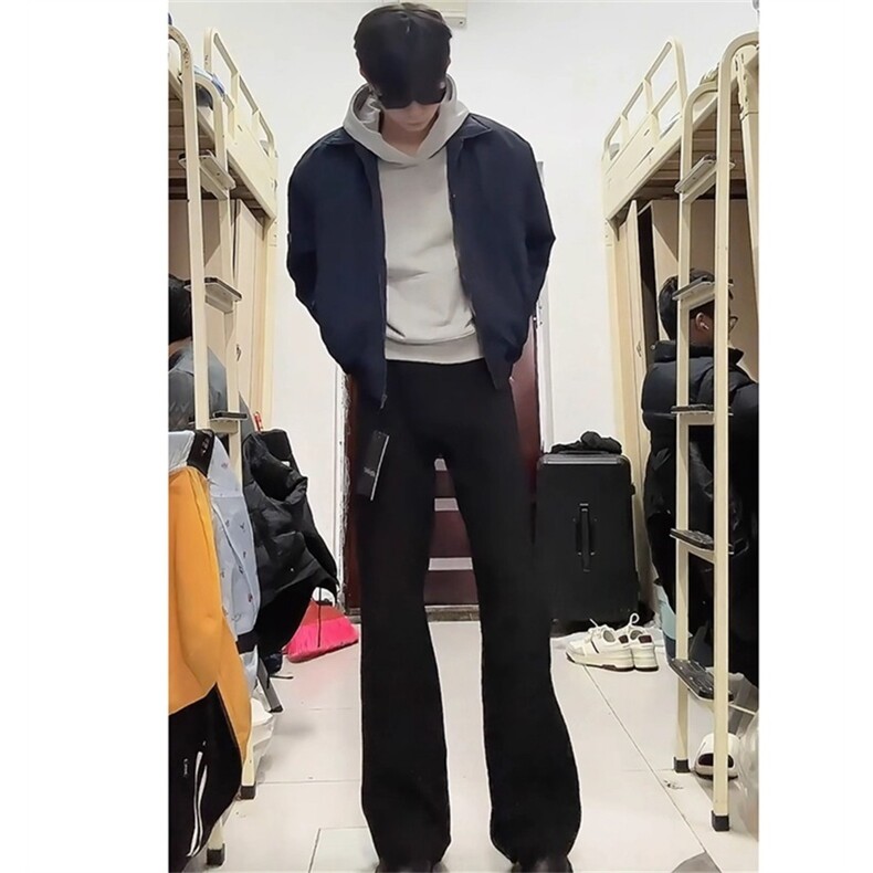 W10811加绒-P40网图现货加绒美式高街西裤休闲裤直筒微喇裤子,男装西裤,星座1608