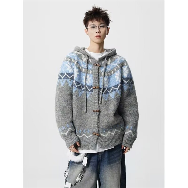 【005】新款牛角扣开衫毛衣男情侣针织衫外套潮A079-M5831-P68,男装针织衫/毛衣,电商A079