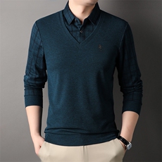 AG85730钱塘2020-3秋季翻领男装假两件长袖时尚P50，男装T恤，钱塘207-3