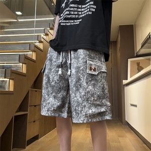 2025新款 美式高街扎染多口袋工装休闲裤短裤CK39*P30控68图片