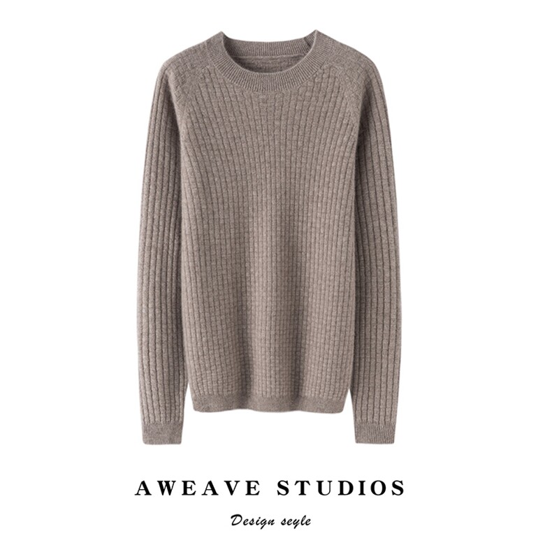 2025春秋新款羊绒衫女100山羊绒套头圆领长袖针织衫纯色减龄上衣，女装羊绒衫，咔绒特