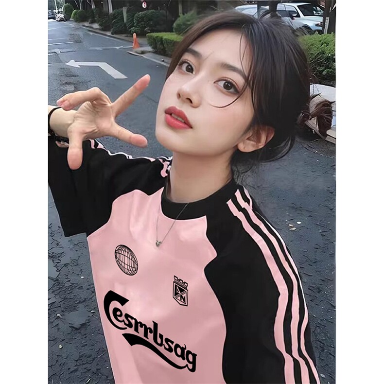 夏季美式高街重磅纯棉三条杠织带插肩撞色男女短袖T恤CZ183-特P25,男装T恤,电商A486