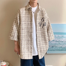 1港风小香风七分袖衬衫男大码中性风情侣潮衬衫QCS7019P45控69，男装衬衫，星座226-2