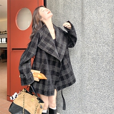 复古时尚休闲格纹风衣外套女春秋2025新款英伦风超火流行爆款大衣，女装短外套，2C305