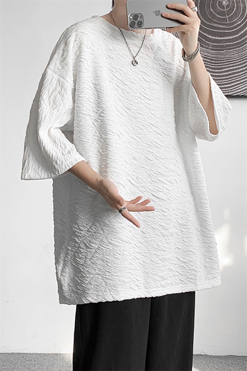 D004-P352025夏季新款特殊面料短袖t恤男士大码港风半袖潮M-5XL,男装T恤,电商B280-1（原A049）