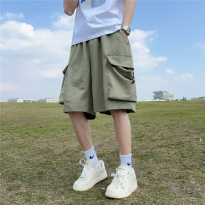 夏季直筒裤纯色工装裤男五分裤潮牌中裤宽松休闲短裤 K6939-P28图片
