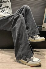 2025秋装新款港风开衩宽松休闲牛仔裤长裤D201-DM163-P45，男装牛仔裤，电商D321-1