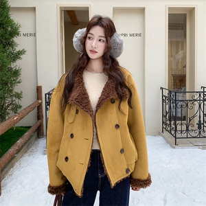 时尚炸街双排扣羊羔毛外套女冬季2025年新款加绒加厚保暖皮毛一体图片