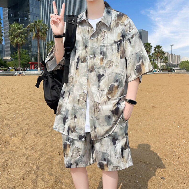 夏季海边沙滩男女同款休闲套装潮牌宽松大码XZ102B-1-TZ2565P55,男装休闲套装,星座102B-1