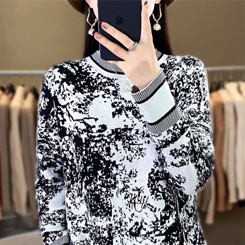 2025秋冬时尚圆领拼色针织打底衫女撞色宽松休闲内搭毛衣百搭上衣,针织衫/毛衣,斯美雅电商供货