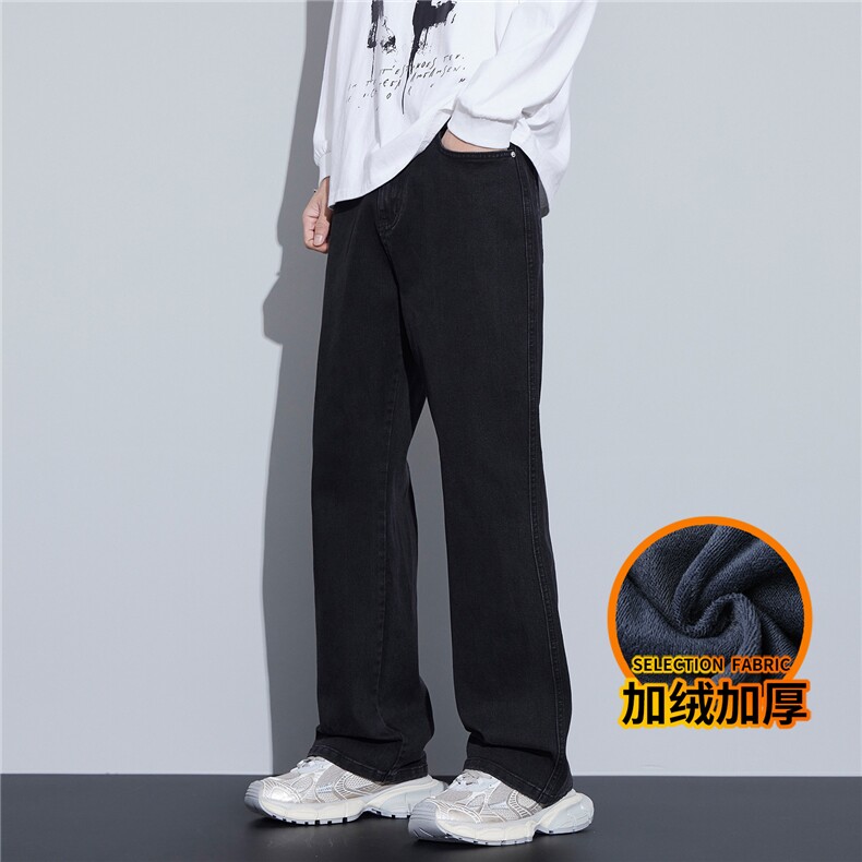 微喇牛仔裤男款美式高街复古男士冬季加厚长裤J8065-P45/加绒P55图片