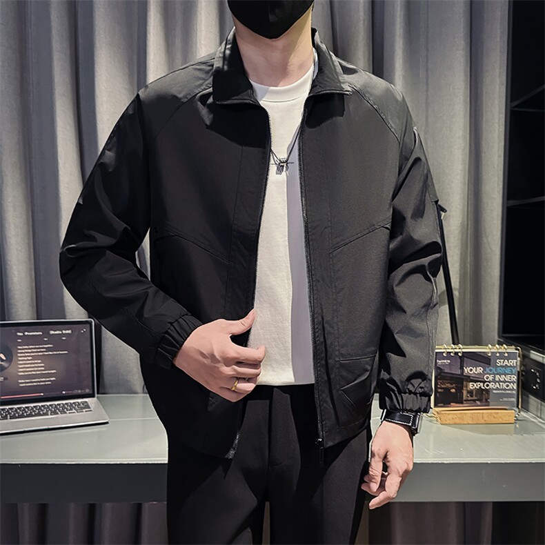 秋装新款社会小伙时尚工装夹克男店主外套男JK93-P78 控128 黑色图片