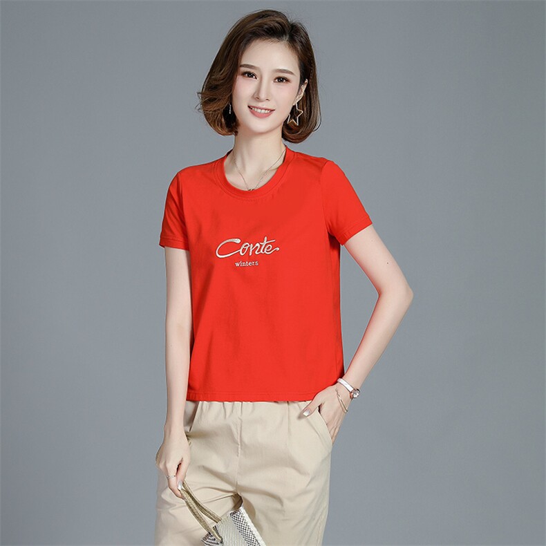 纯棉全棉短袖t恤女2021年夏季韩版宽松中年女装妈妈夏装半袖上衣,女装T恤,依恋蒂丝