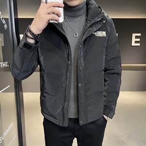 2025冬季店主风连帽白鸭绒羽绒服韩版休闲亮面外套男8072-P195图片