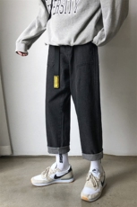 黑色牛仔裤直筒宽松春秋阔腿裤韩版潮流男士潮牌休闲裤子K063-P45，男装牛仔裤，电商A318
