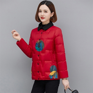 现货！2025冬季新款气质中长款印花羽绒服图片