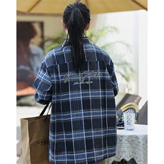 格子刺绣外套中性风情侣款917-1-25135P75，女装短外套，星座917-1