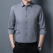 长袖衬衫衬衫中年男士商务休闲衬衣春装新款宽松潮流打底衫衣服男图片