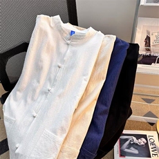 25男装新中式唐装短袖衬衫男女夏季宽松盘扣衬衣立领外套-CS51，男装T恤，星座601-1