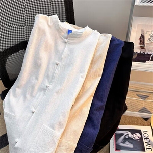 25男装新中式唐装短袖衬衫男女夏季宽松盘扣衬衣立领外套-CS51图片
