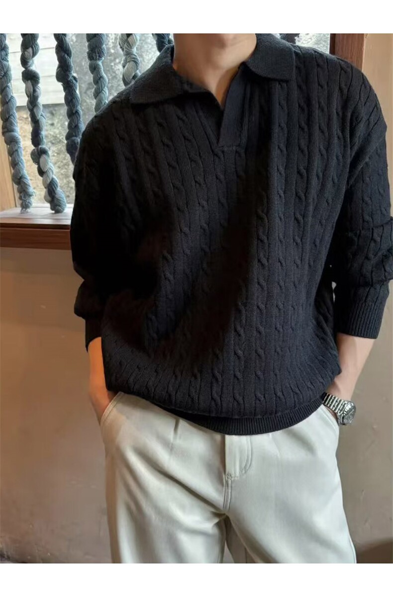 老钱风复古海鸥领纯色麻花设计毛衣针织打底衫D1201-P80降,男装T恤,电商A243