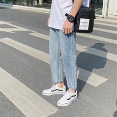 港风潮流百搭毛边牛仔裤男女夏季韩版直筒小脚九分裤子K903/P45，男装牛仔裤，电商D202