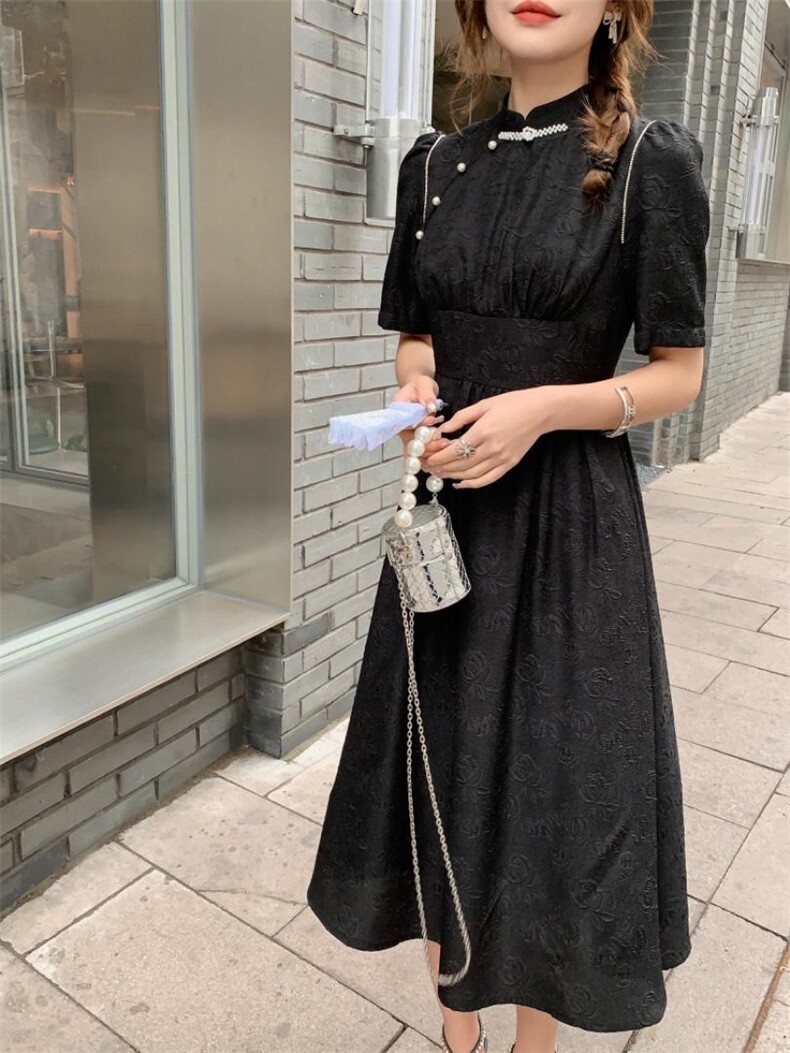 改良版蹄花面料连衣裙旗袍，女装连衣裙，M.W 嫚维