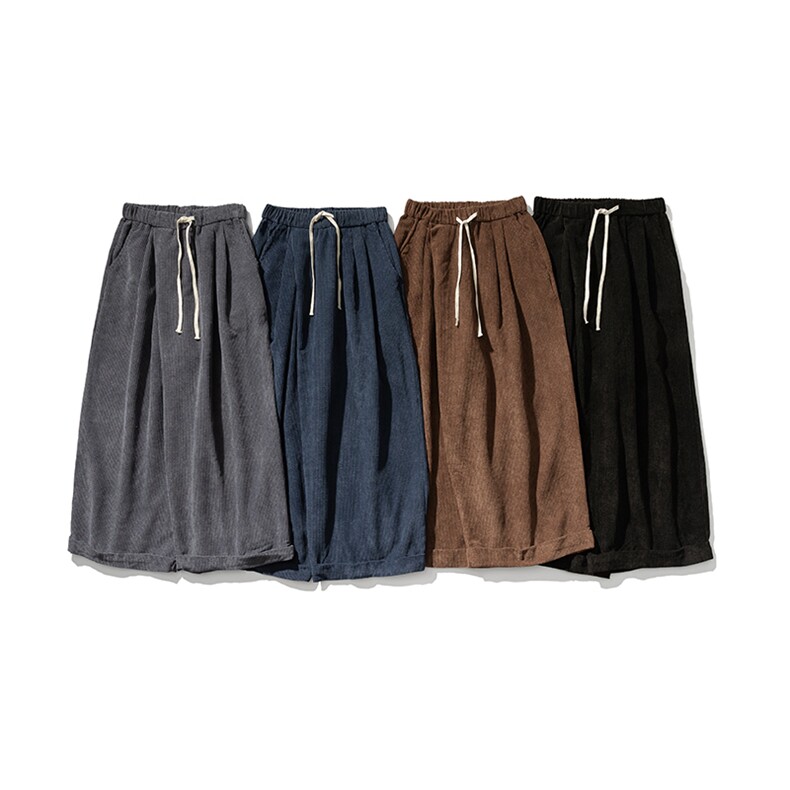 平铺图大码风灯芯绒阔腿裤直筒休闲裤汉服日系潮K242/P65，男装民族服装，钱塘713