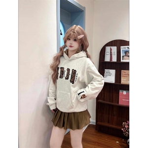 1506-1/W豹纹加绒78781/P56新款宽松情侣上衣豹纹刺绣连帽卫衣男图片