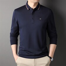 中年男士新款春秋季2022商务潮流时尚休闲宽松薄款T恤纯色上衣，男装T恤，电商B212（原钱塘6029）