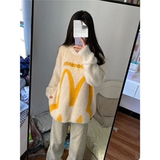 美式复古软糯兔子耳朵马海毛毛衣男女情侣oversize慵懒宽松针织衫，男装针织衫/毛衣，星座506A