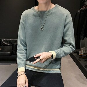 款5768青少年半高领毛衣男条纹宽松线衣潮流韩版冬季图片