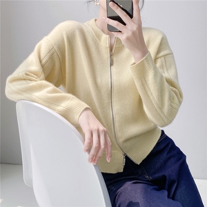 HE  | 轻奢简约系 baby山羊绒针织开衫女圆领双拉链毛衣宽松外套图片