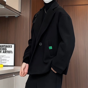 N6138/P85冬款西服双排扣毛呢大衣男宽松大码呢料夹克外套呢子图片