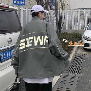 XZ213-19JK40-P108控128 港风大码ins潮牌反光印花立领棒球服夹克图片