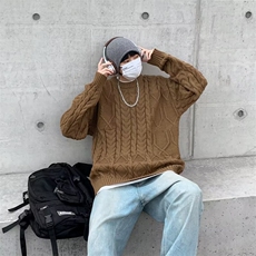 秋冬男针织衫圆领毛衣螺纹菱形拼接鹿毛绒外套M7118-P55，男装针织衫/毛衣，星座1109-3